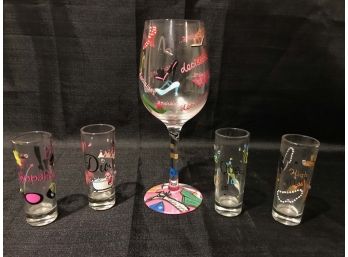Girls Decorated Wine Glass & Shot Glasses