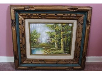 Signed Schiller Woodland Landscape Creek Oil On Canvas