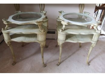 Pair Of Glass Top French Provincial End Tables