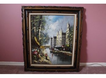 Beautiful River Through Town Painting