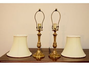 Pair Of Vintage Solid Brass Table Lamps