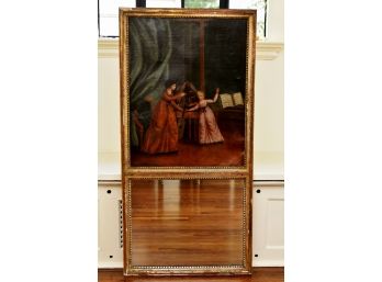 Early 19th Century French Trumeau Mirror With Oil On Canvas Painting 23 X 47