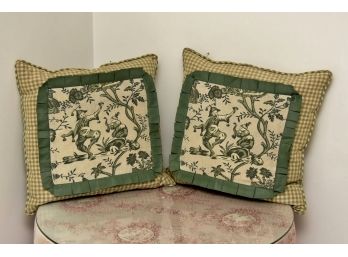Pair Of Asian Green Gingham Down Filled Accent Pillows 16 X 16