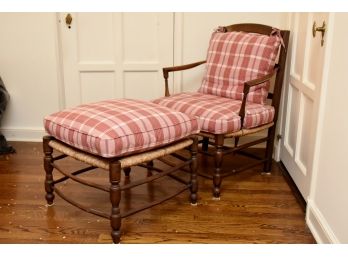 Vintage Wicker Chair And Ottoman With Pink Cushion