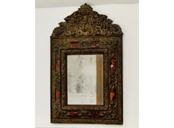 Outstanding Antique Carved Rococo Style Mirror Featuring Tortoise Shell Inlay