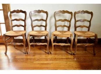 Set Of Four Wood And Rush Chairs