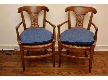 Pair Of Antique Walnut Rush Side Chairs With Cushions 21 X 32 1/2
