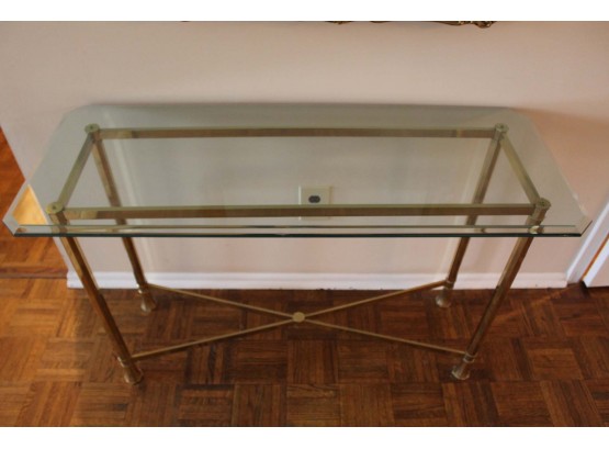 Beveled Glass And Brass Leg Entryway Table
