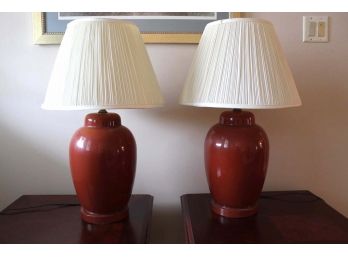 Pair Of Urn Shaped Red Table Lamps