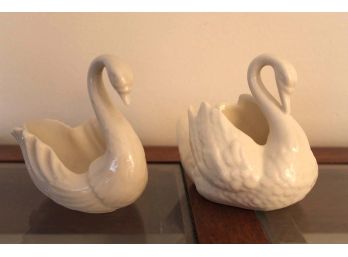 Two Ceramic Swans (One By Lenox)