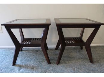 Pair Of Square Glass Top Side Tables