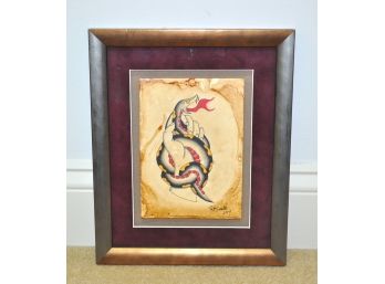 Framed Rev Snake Signed And Dated Drawing/Painting Snake With Hand