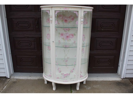 Beautiful Custom Demilune Hand Painted Floral White Curio Cabinet