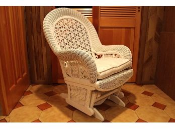 White Wicker Rocking Chair W/ Cushion