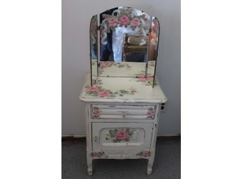 Custom Hand Painted And Artist Signed Shabby Chic Table And Mirror