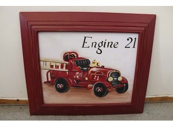 Framed Fire Engine Painting