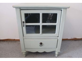 Distressed Glass Door Cabinet Side Table