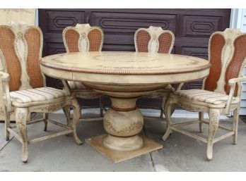 Lovely Hand Painted French Country Pedestal Table And Chairs