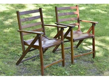 Pair Of Vintage Metal Slat Folding Chairs