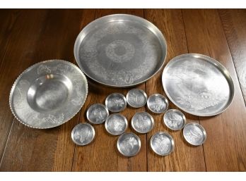 Assortment Of Vintage Tapped Aluminum Items