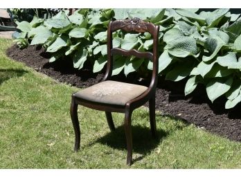 Antique Carved Mahogany And Tapastry Side Chair 17 X 33