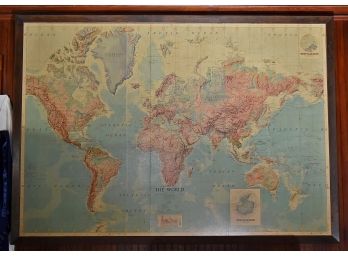 Amazing Antique Framed World Map 86 1/2 X 61 1/2