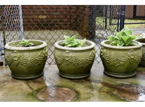 Three Outdoor Cement Flower Pots