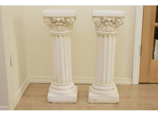 Pair Of Lovely Ceramic Pedestal Stands 9 1/2 X 9 1/2 X 28