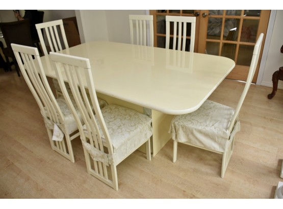 White Formica Dining Room Table With Six Chairs 41 1/2 X 71 1/2