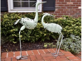 Pair Of Painted Metal Herand Birds 35 Inches Tall
