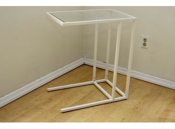 White Metal And Glass Snack Table 21 1/2 X 13 1/2 X 25 1/2