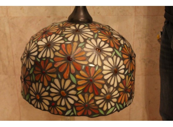 One Of A Kind Artist Formed Stained Glass Hanging Light Fixture- Parts Made From Original Tiffany Glass
