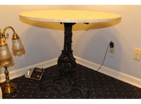 Art Deco Marble Top Table With Detailed Cast Iron Base 28' Round Table