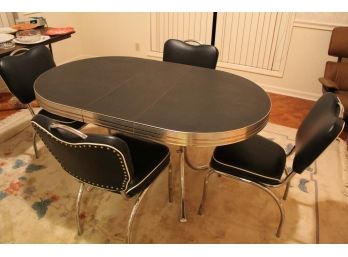 MID-CENTURY MODERN CHROME AND FORMICA KITCHEN TABLE AND CHAIRS BY STONEVILLE FURNITURE CO.