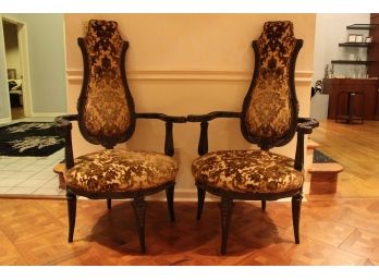 Stunning Pair Of Antique High Back Chairs (READ)
