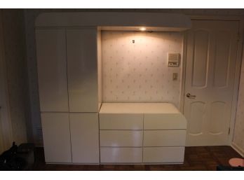 White Formica Dresser & Armoire W/ Light