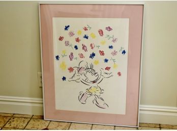 Minnie Mouse  Framed Watercolor And Pencil Print 27 X 33