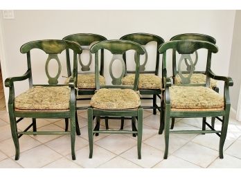 6 Distressed French Country Dining Chairs With Rush Seats And Custom Cushions