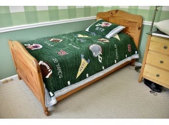 Natural Pine Twin Headboard And Footboard With Sports Bedding And Mattress