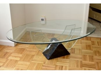 Stunning Marble Base Modern Coffee Table With Beveled Edge Glass Top 48 X 30 X 15