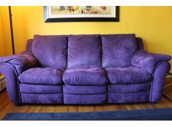 Purple Suede Three Seat Couch W/ Reclining Seats