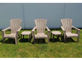 3 Outdoor Plastic Chairs W/ Tables