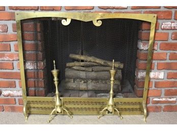 Brass Fireplace Guard W/ Two Stands