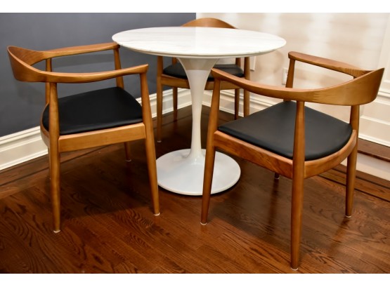 MCM Rosewood Chairs With Saarinen Marble Top Pedestal Table