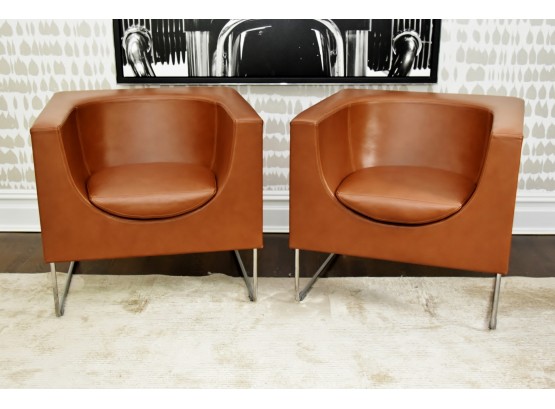 Pair Of STUA Nube MCM Brown Leather Chairs Paid $8000