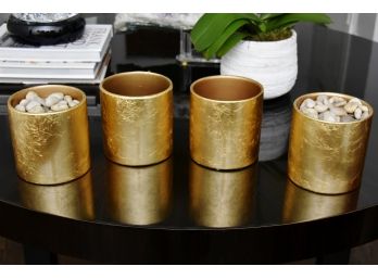 Gold Tone Cylinder Vases - Set Of 4