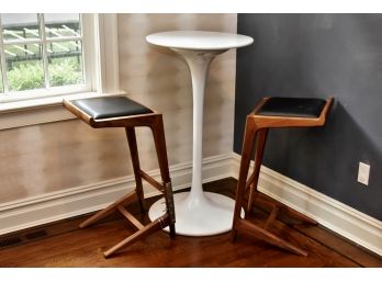 Organic Modernist Bar Height Rosewood Stools With Saarinen Pedestal Table -READ