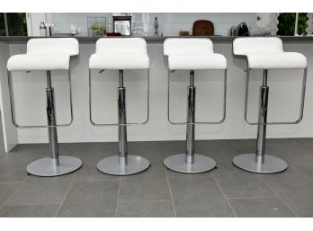 Four Gorgeous White Leather And Chrome Modern Barstools Paid $6000