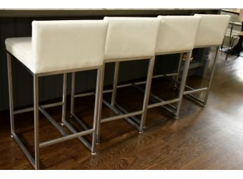 4 Leather And Chrome Leg Counter Height Stools 17 X 18 X 35