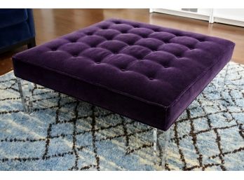 MCM Purple Tufted Velvet Ottoman With Lucite Feet 39 X 39 X 16